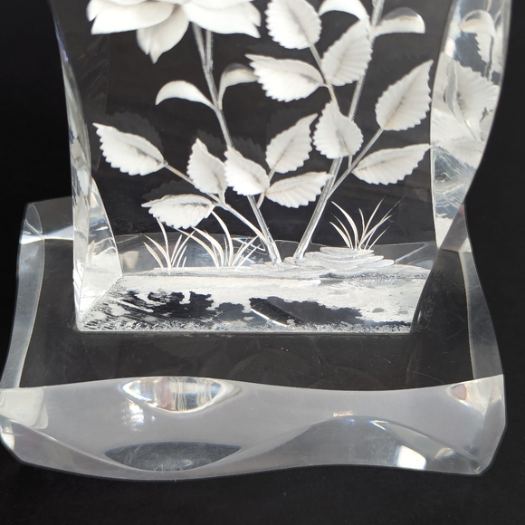 Vintage Reverse Carved Rose & Butterfly Design Lucite / Acrylic Paperweight - Picture 5 of 11
